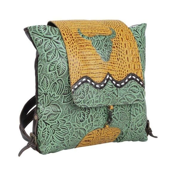 Myra Bag Handmade Bull\'s Leather & Hairon Upcycled Canvas Backpack